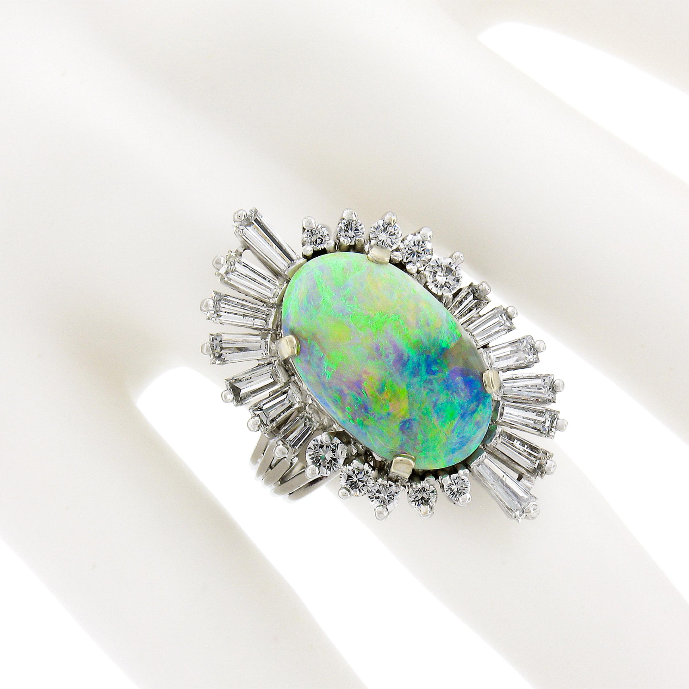 Vintage White Gold Oval Cabochon Opal & Diamond Ballerina Halo Cocktail Ring In Excellent Condition For Sale In Montclair, NJ