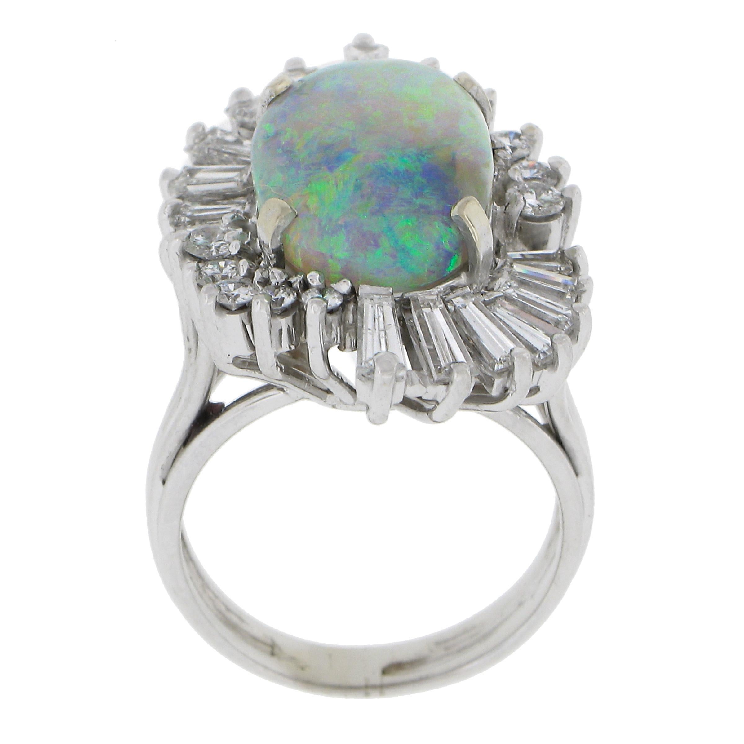 Vintage White Gold Oval Cabochon Opal & Diamond Ballerina Halo Cocktail Ring For Sale 3