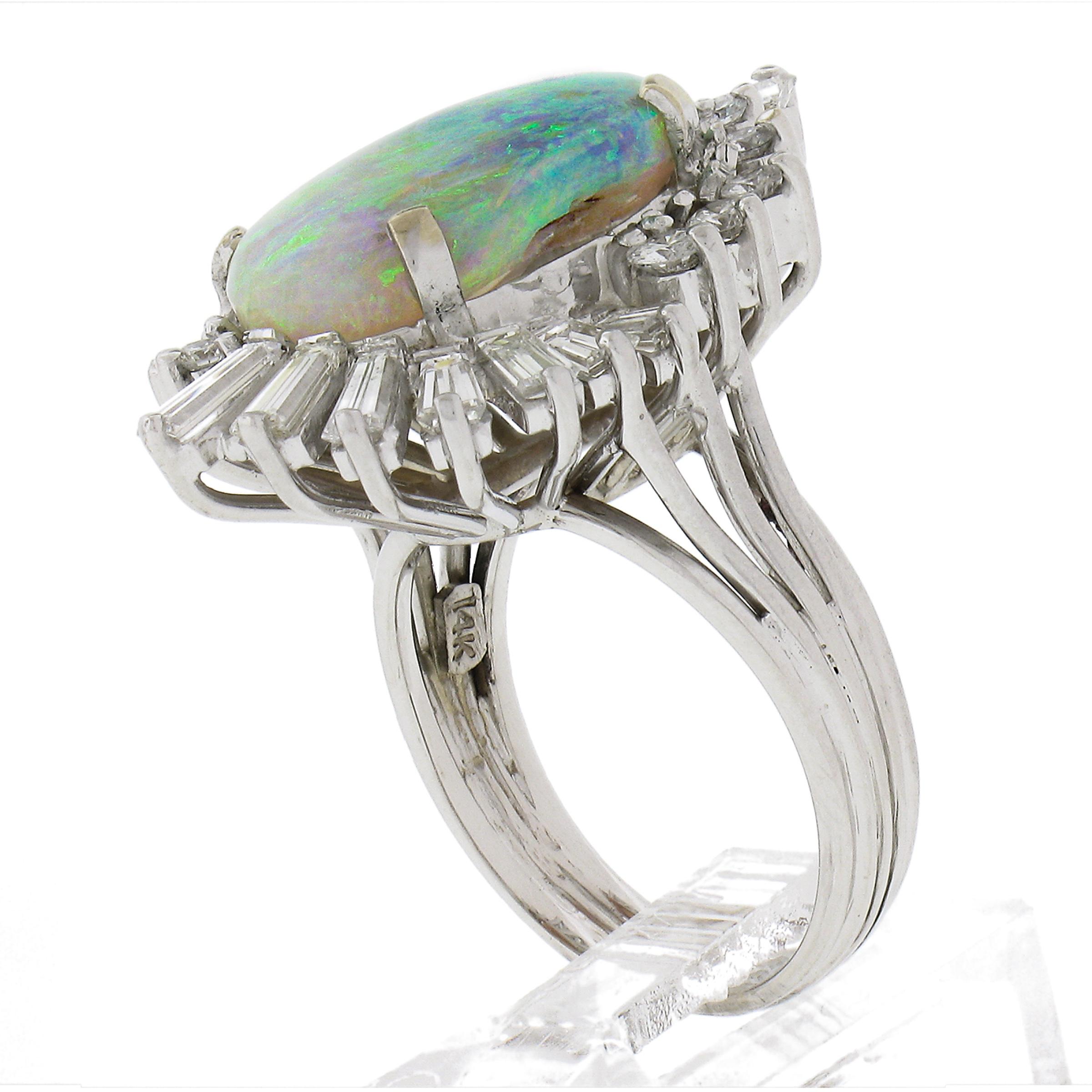 Vintage White Gold Oval Cabochon Opal & Diamond Ballerina Halo Cocktail Ring For Sale 4