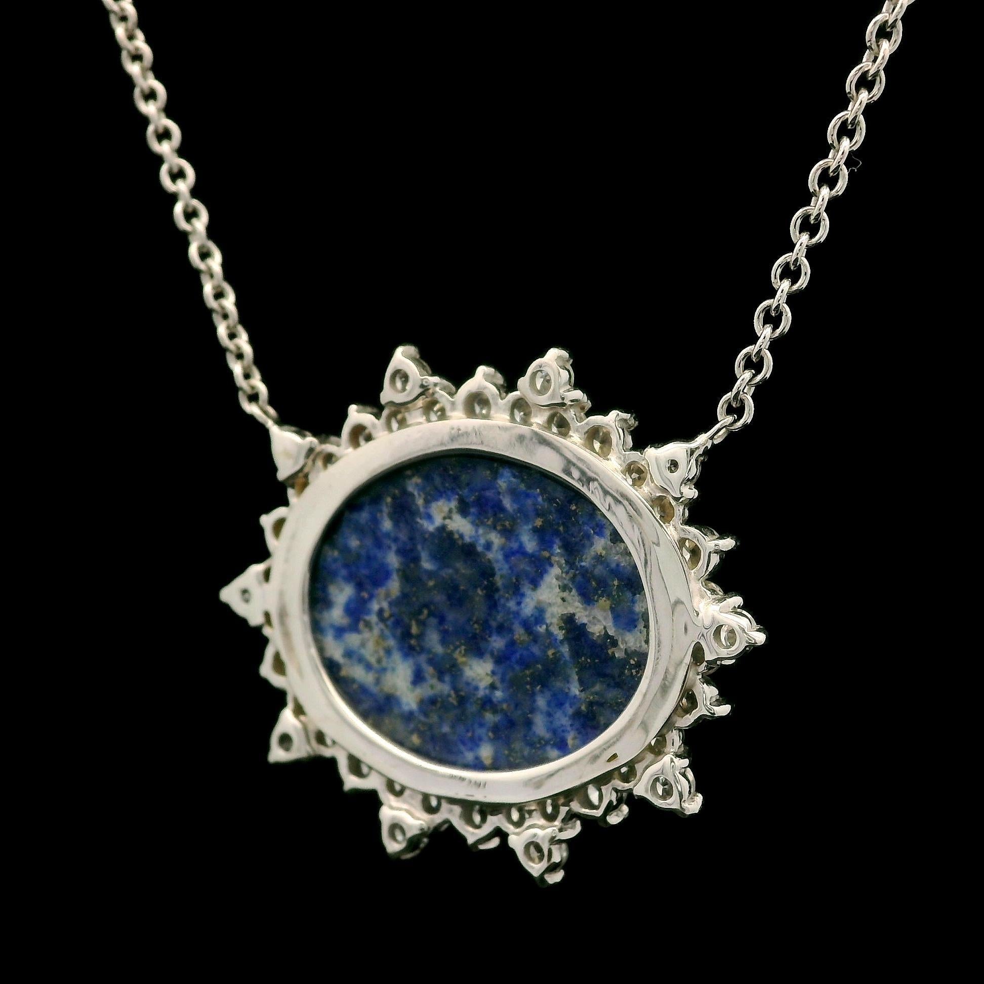 Oval Cut Vintage White Gold Oval Lapis 1.20ctw Diamond Spray Halo Pendant 20.5