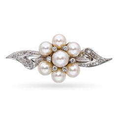 Vintage White Gold Pearl and Diamond Brooch