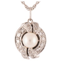 Vintage White Gold Pearl Diamond Pendant, Circa 1970