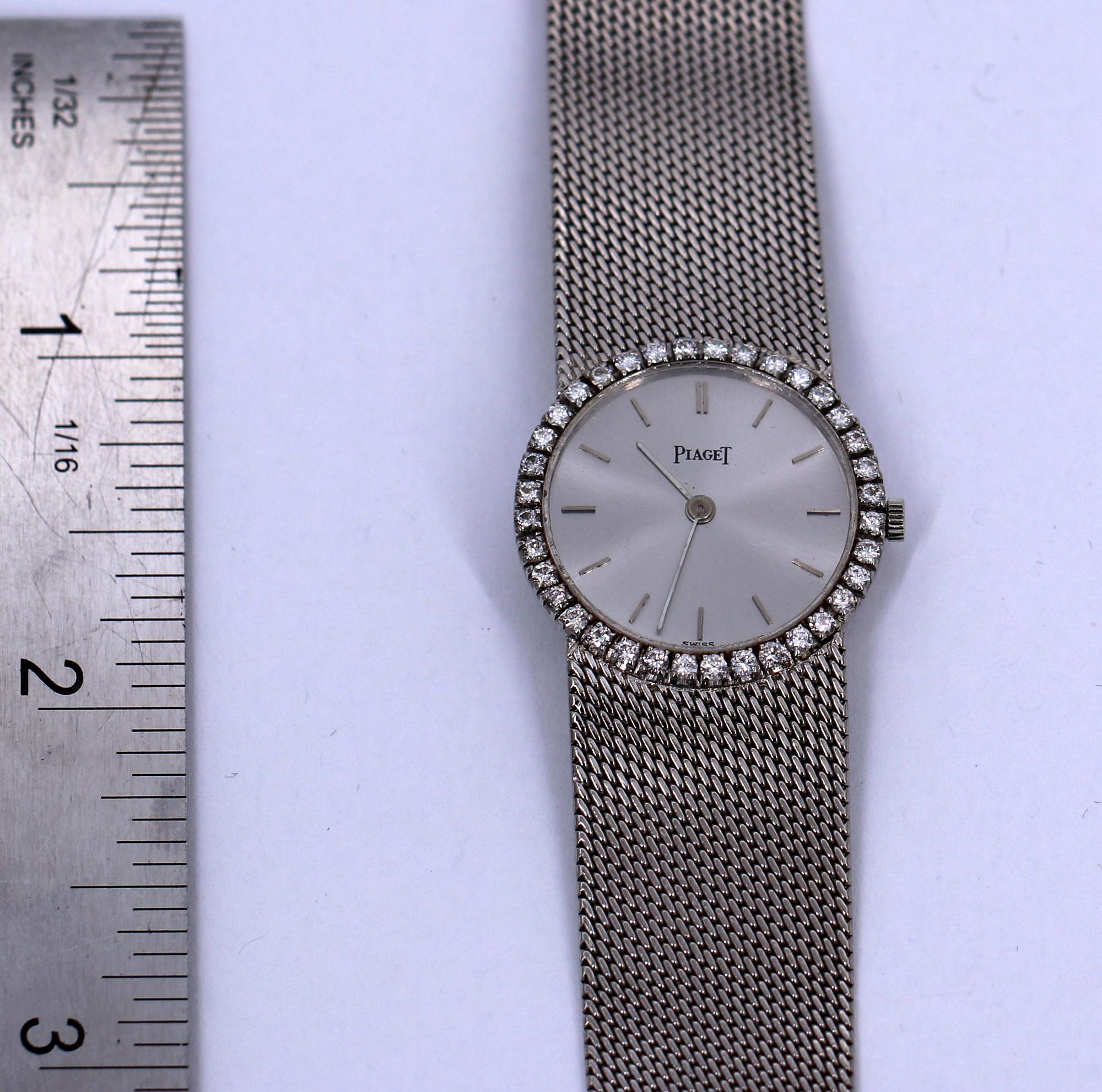 Vintage White Gold Piaget with Mesh Band Silver Dial and Diamond Bezel 1