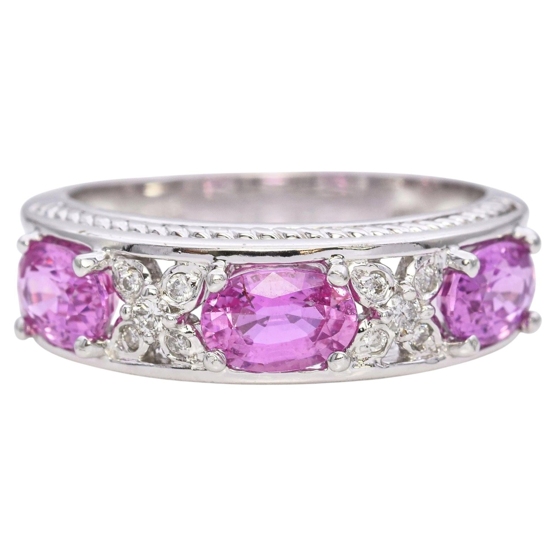 Vintage White Gold Pink 1.89tcw Sapphire and Diamond Band Ring