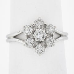 Vintage White Gold & Platinum 1.05ctw Diamond Cluster Flower Low Profile Ring