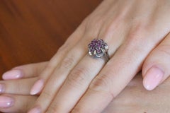 Anillo vintage de oro blanco con rubíes, Polonia, segunda mitad del siglo XX