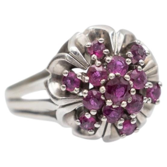 Vintage white gold ring with rubies, Poland, second half of the 20th century