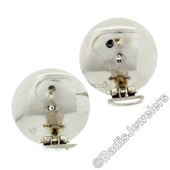 Vintage White Gold Round Circular Disk Diamond Button Florentine Earrings