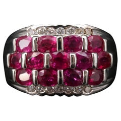 Vintage White Gold Ruby Cluster Ring Victorian Ruby Diamond Bridal Ring Band 