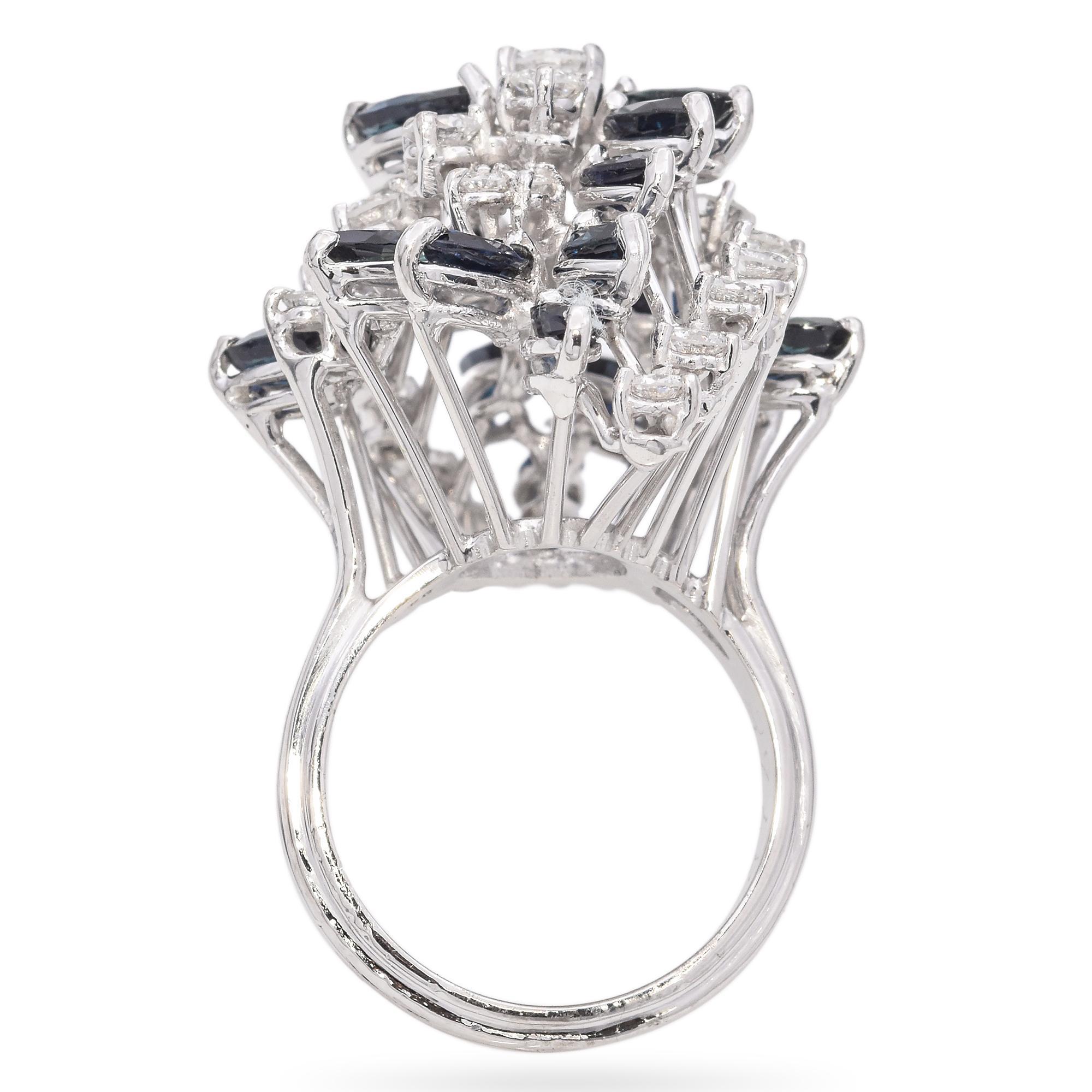 Women's Vintage White Gold Sapphire and Diamond Cluster Ring