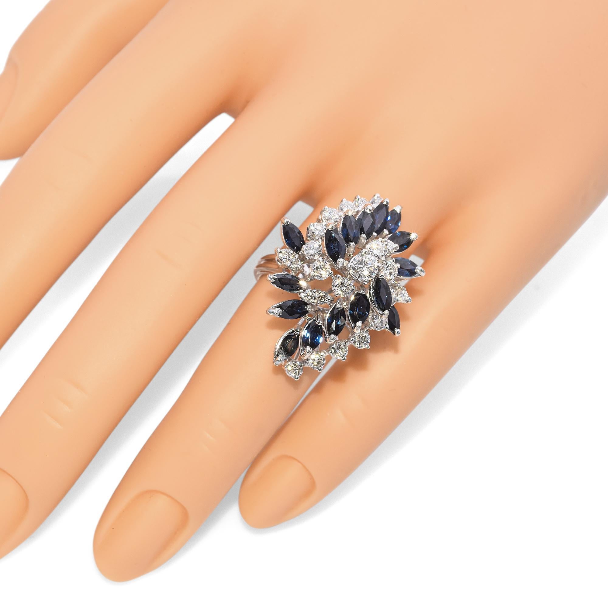 Vintage White Gold Sapphire and Diamond Cluster Ring 2