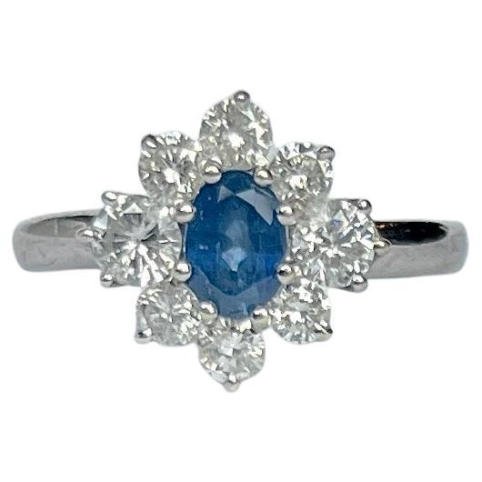 Vintage White Gold Sapphire and Diamond Cluster Ring For Sale