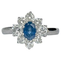 Retro White Gold Sapphire and Diamond Cluster Ring