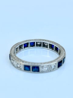 Vintage White Gold Sapphire and Diamond Full Eternity Band Ring