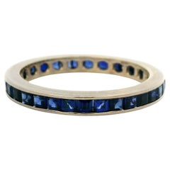 Vintage White Gold Square Cut Channel Set Sapphire Stackable Band Ring