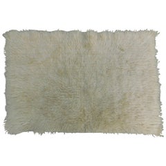 Used White Greek Flokati Wool Carpet