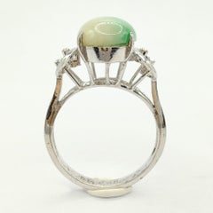 Vintage Solitaire White & Green Jade Ring in White Gold