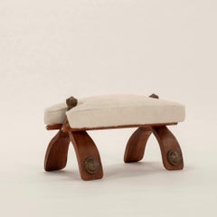 Vintage White Hair Hide Camel Saddle Stool