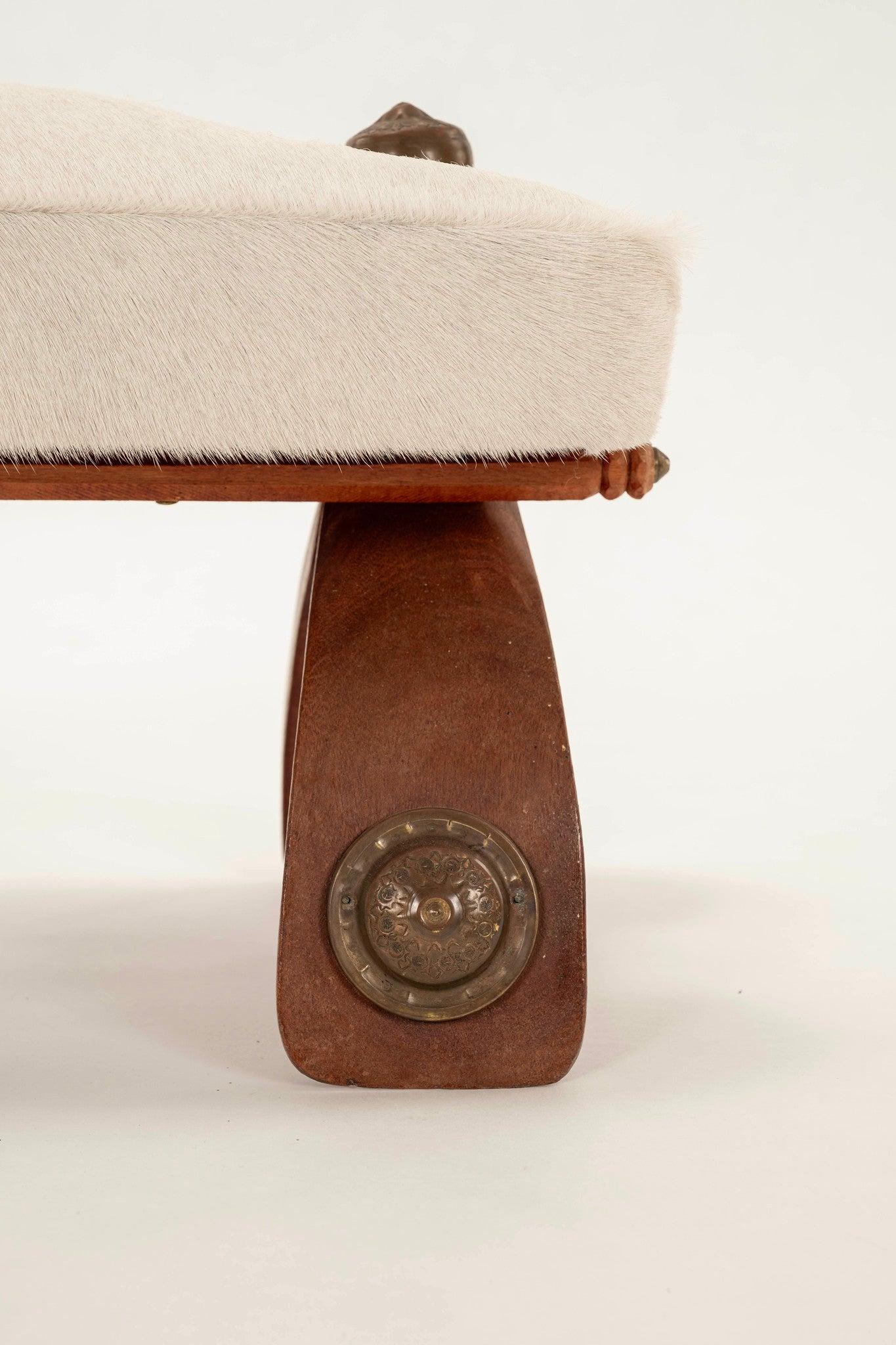 Vintage White Hair Hide Camel Saddle Stool 1