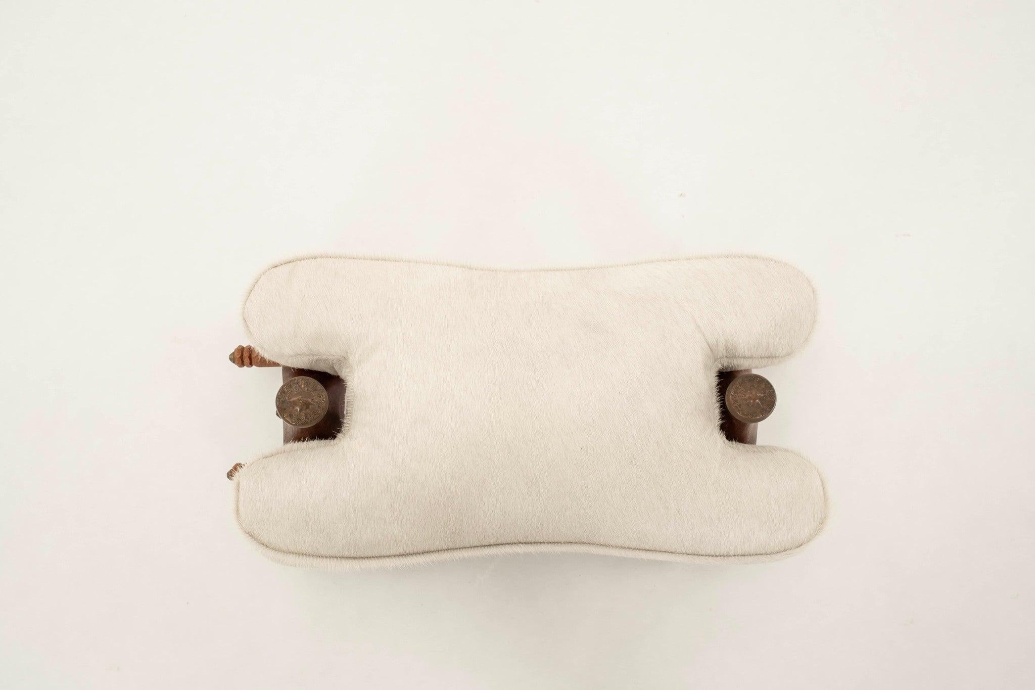 Vintage White Hair Hide Camel Saddle Stool 3
