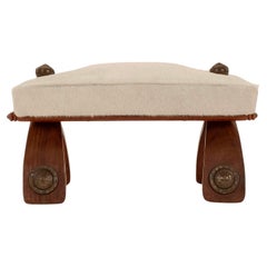 Vintage White Hair Hide Camel Saddle Stool