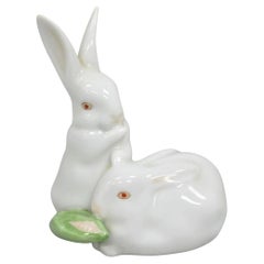 Weißes Herend Porzellan 5326 Hasen, die Mais essen Figur
