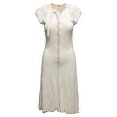 Weißes Vintage-Kleid von Hermes mit Kontraststichmuster Größe FR 34