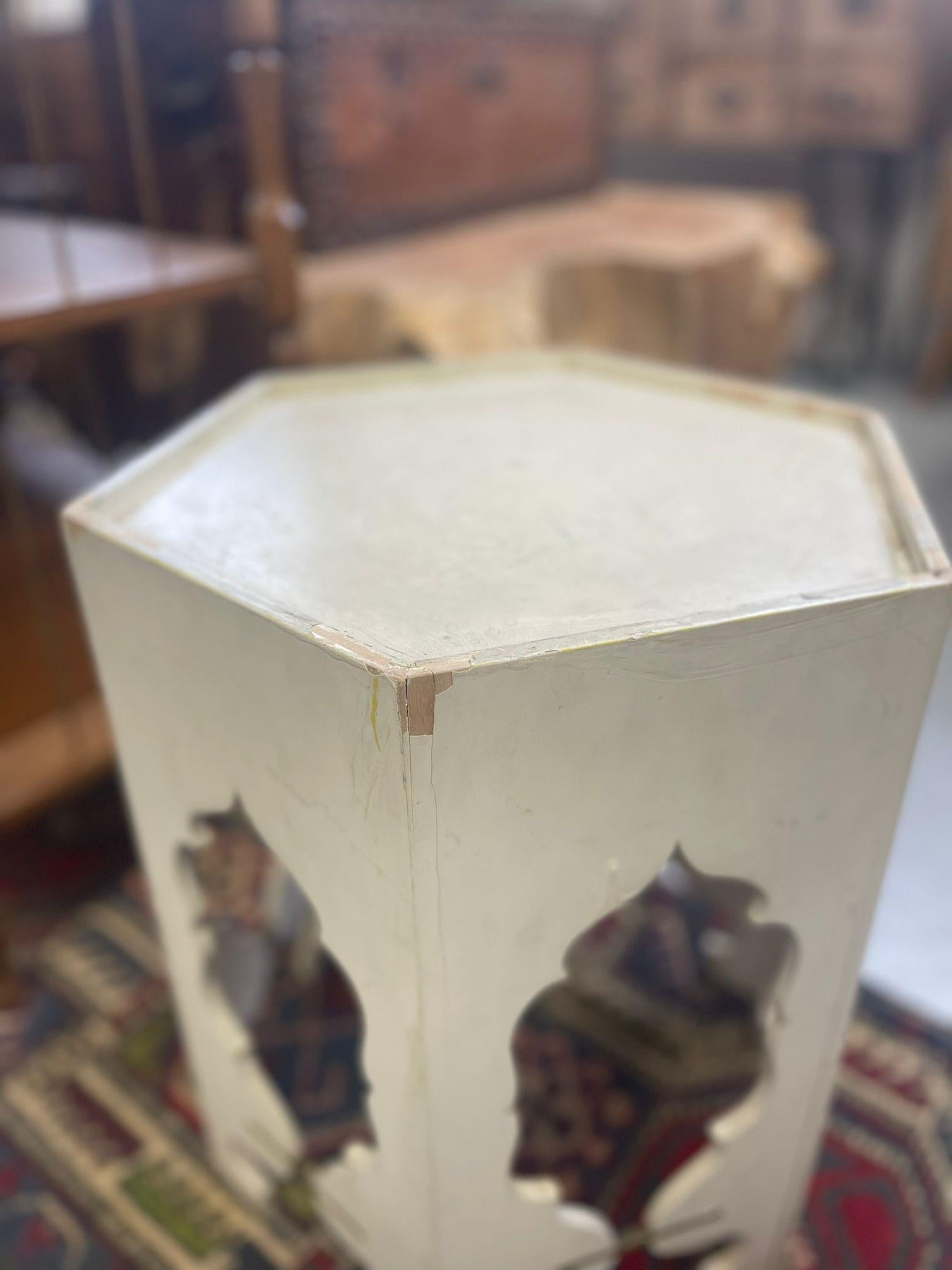 Wood Vintage White Hexagonal Side Accent Table For Sale