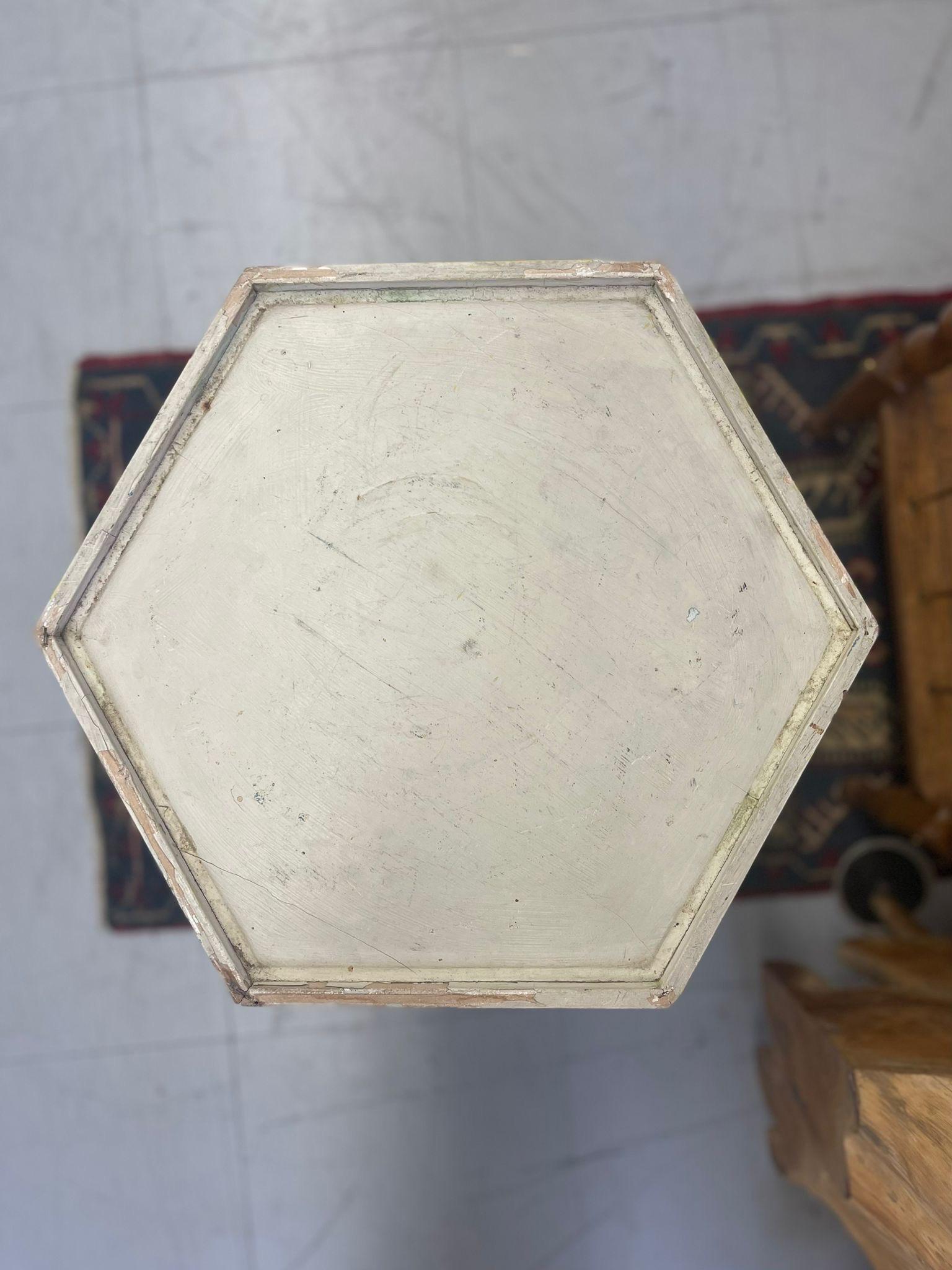 Vintage White Hexagonal Side Accent Table For Sale 1