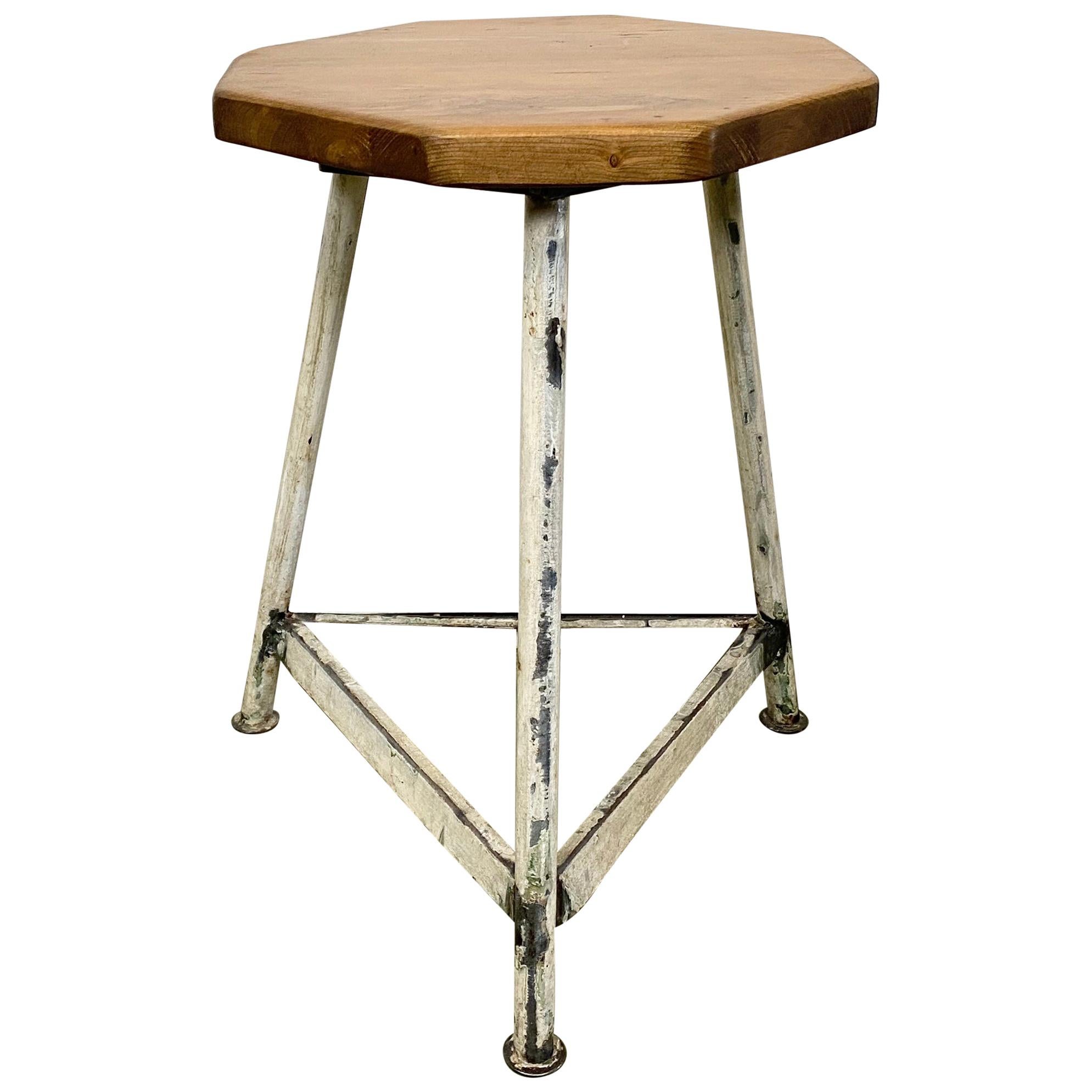 Vintage White Industrial Factory Stool, 1960s