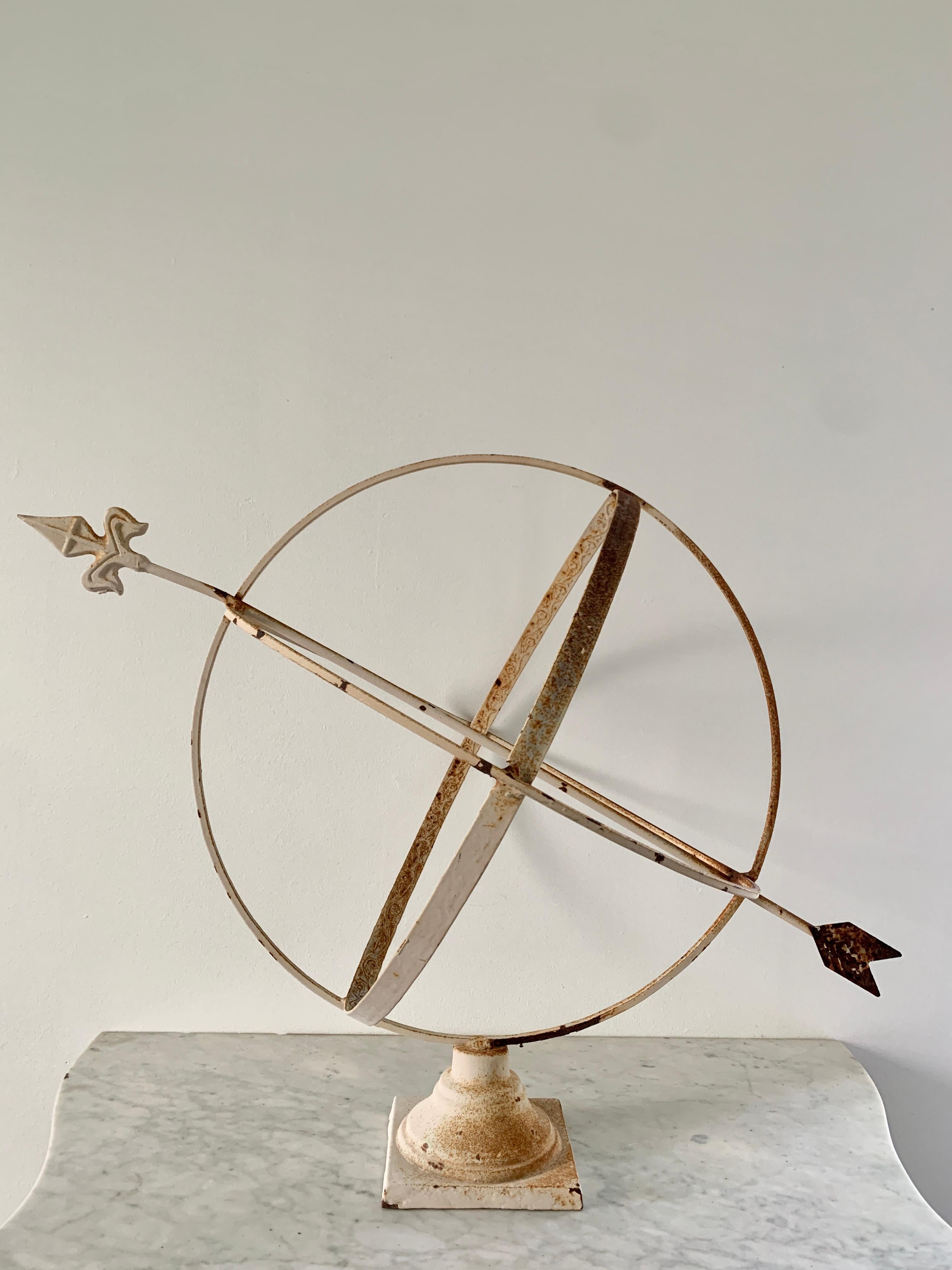 A stunning vintage white iron garden armillary sundial 

USA, Late 20th Century

Measures: 29