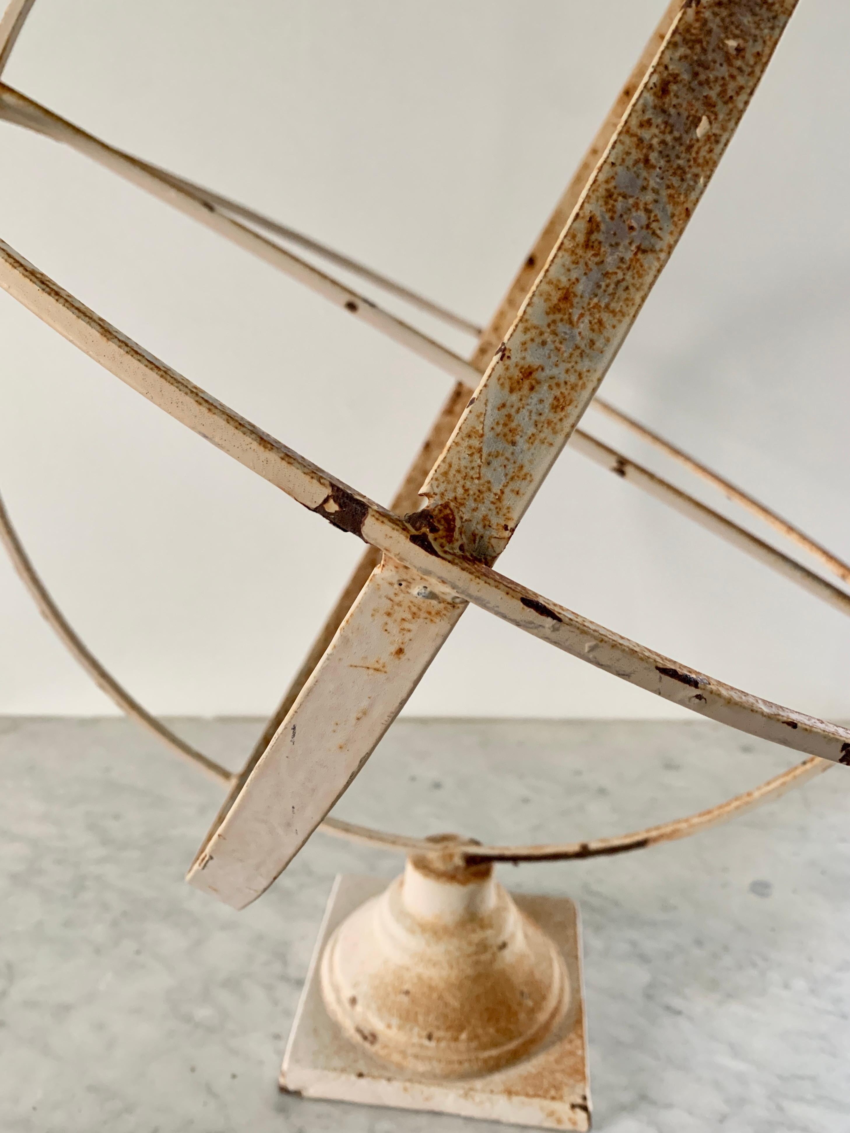20th Century Vintage White Iron Garden Armillary Sundial