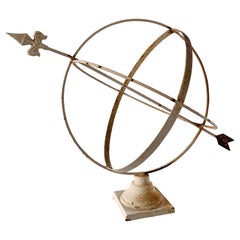 metal garden sphere with arrow Vintage White Iron Garden Armillary Sundial