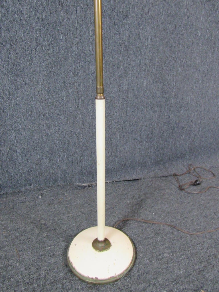 Vintage White Italian Adjustable Brass Floor Lamp For Sale at 1stDibs