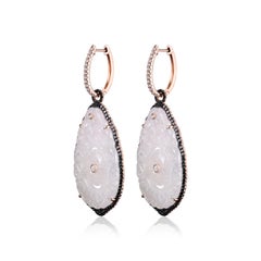 Vintage Ice Jadeite Diamond Drop Earring in 18K Rose Gold