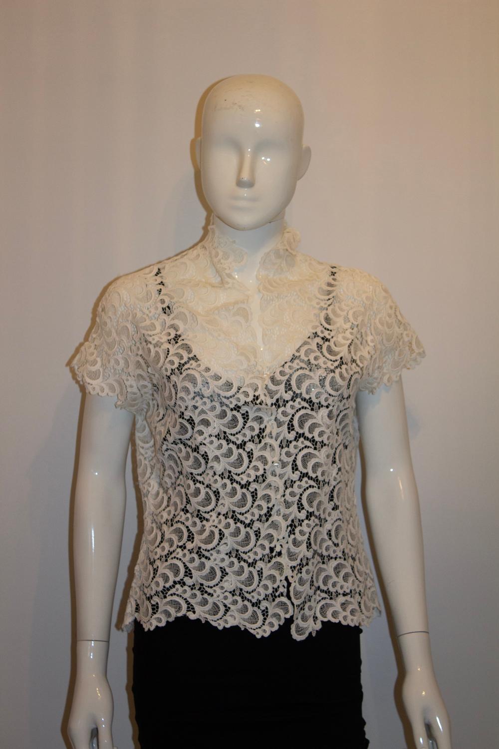 Camicetta vintage in pizzo bianco in vendita 1