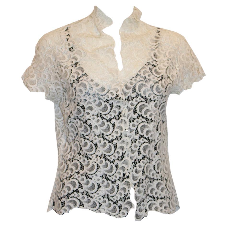 Camicetta vintage in pizzo bianco in vendita