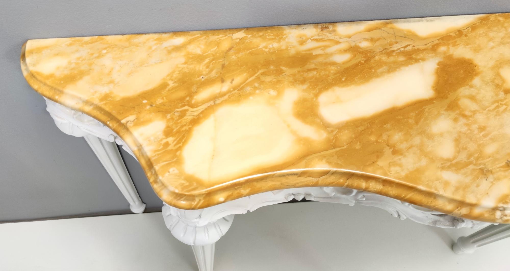 Vintage White Lacquered Beech Console with Yellow Marble Top, Italy For Sale 1