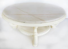 Vintage White Lacquered Round Marble Top Coffee Table