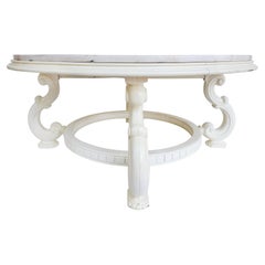 Vintage White Lacquered Round Marble Top Coffee Table