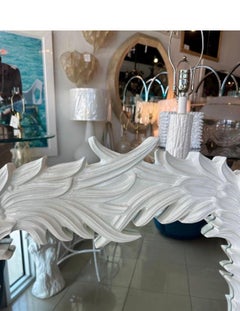 Vintage White Lacquered Serge Roche Style Palm Frond Leaf Leaves Wall Mirror