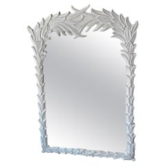 Vintage White Lacquered Serge Roche Style Palm Frond Leaf Leaves Wall Mirror