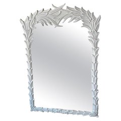 Vintage White Lacquered Serge Roche Style Palm Frond Leaf Leaves Wall Mirror