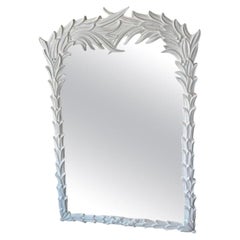 Vintage White Lacquered Serge Roche Style Palm Frond Leaf Leaves Wall Mirror
