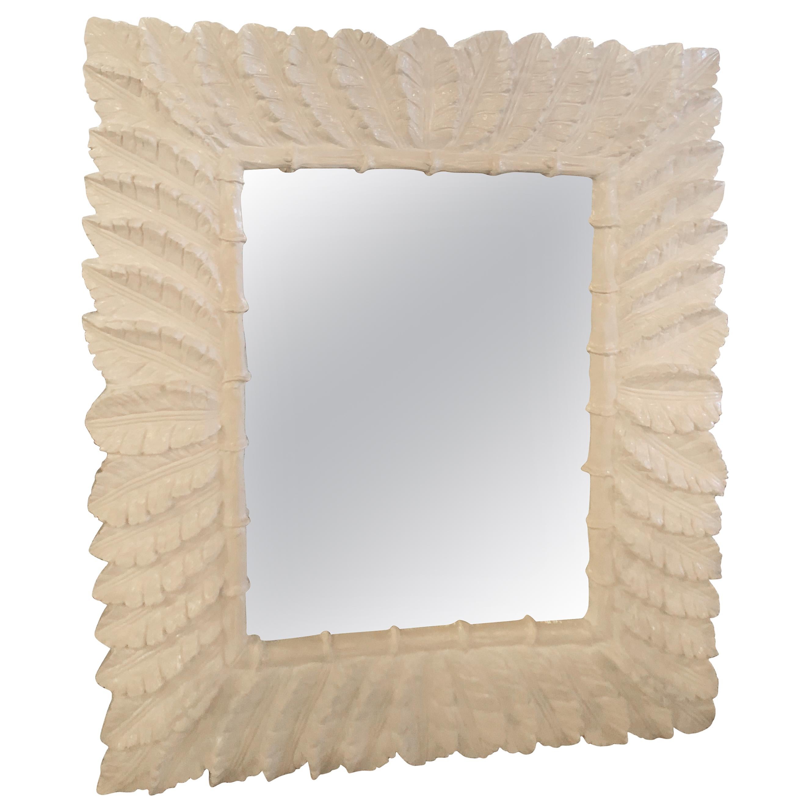 White Lacquered Tropical Palm Tree Leaf, White Lacquer Mirror Decor