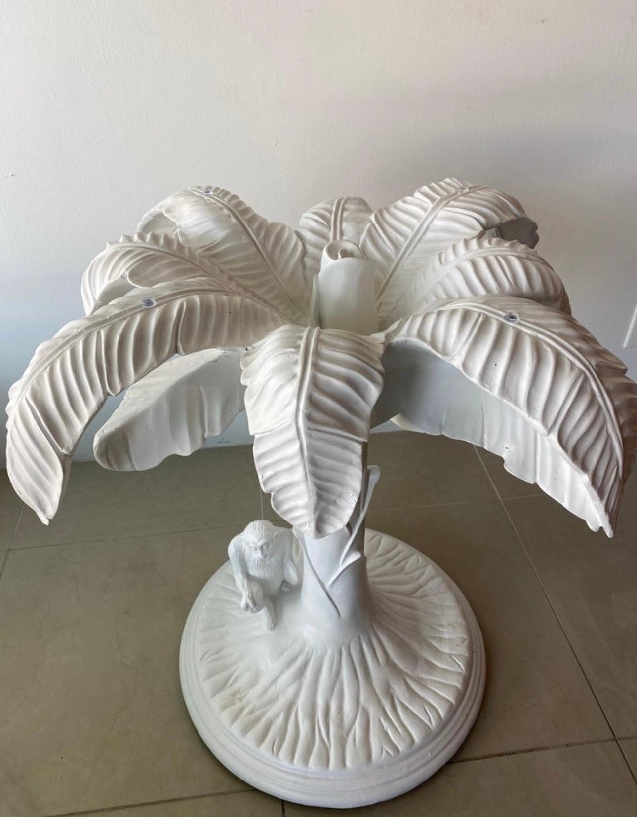 Vintage White Lacquered Tropical Palm Tree Leaf Monkey Dining Entry Center Table 4