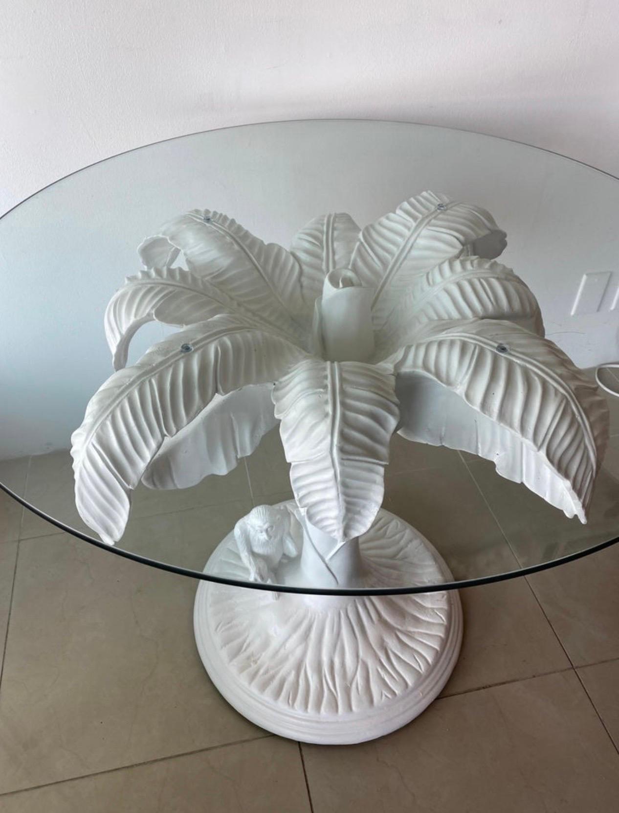 Vintage White Lacquered Tropical Palm Tree Leaf Monkey Dining Entry Center Table 6
