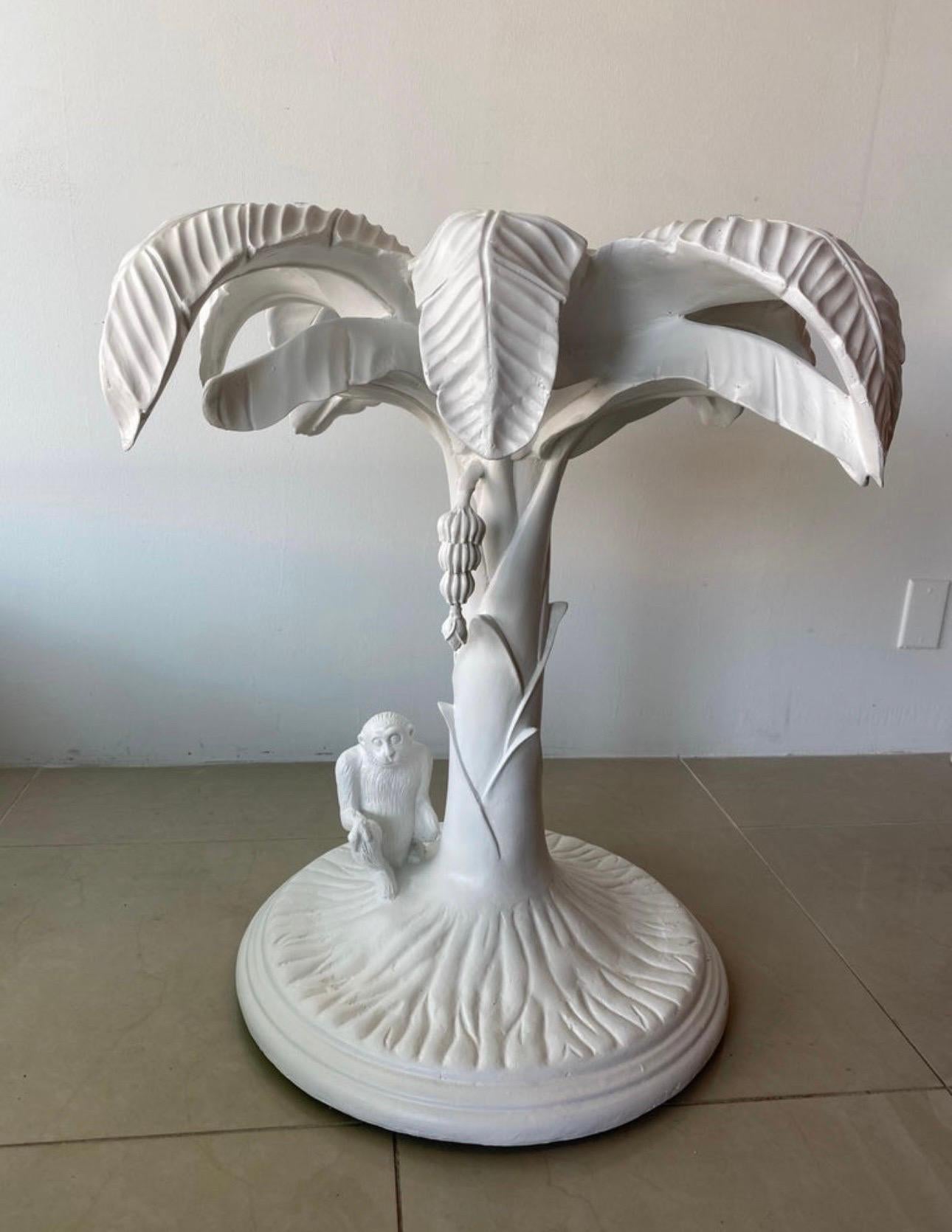 Vintage White Lacquered Tropical Palm Tree Leaf Monkey Dining Entry Center Table 7