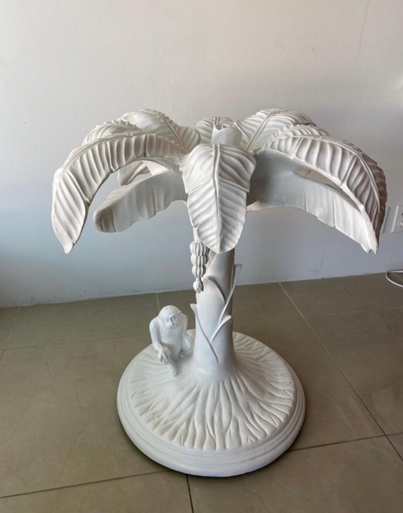 American Vintage White Lacquered Tropical Palm Tree Leaf Monkey Dining Entry Center Table