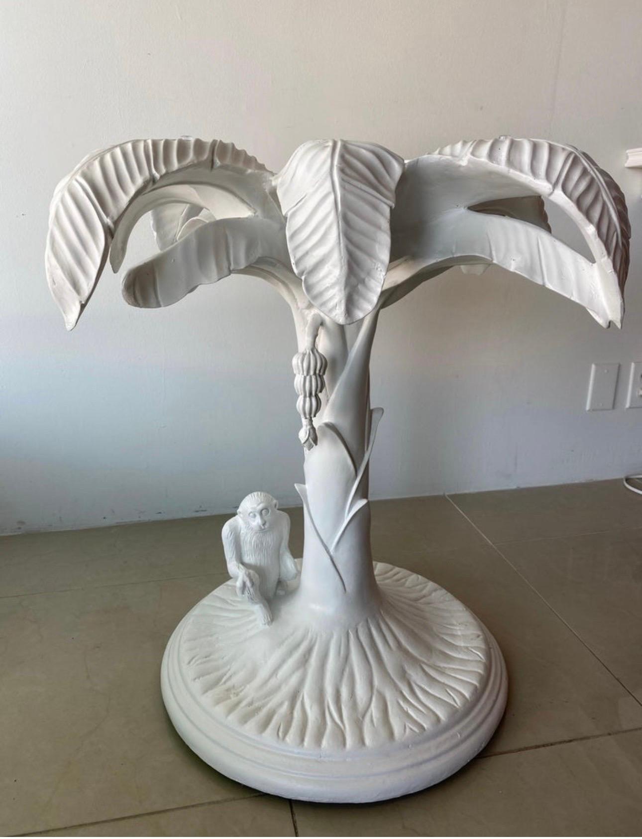 Vintage White Lacquered Tropical Palm Tree Leaf Monkey Dining Entry Center Table 1
